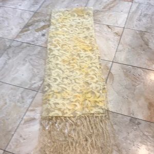 Yellow and gold printed vintage silk scarf or shawl.